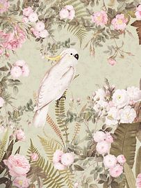 Exotische vintage kaketoes in een prachtige nostalgische roze jungle 2 van Floral Abstractions