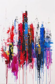 Paysage urbain abstrait et coloré sur fond blanc