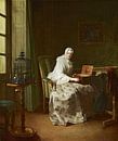 Dame mit Vogel-Orgel, Jean-Baptiste Siméon Chardin von Meesterlijcke Meesters Miniaturansicht