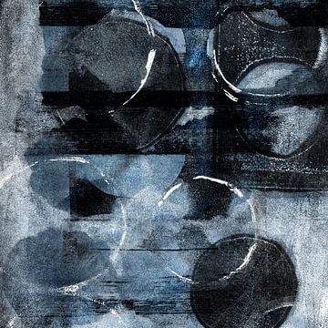 Moderne abstracte organische vormen en lijnen in zwart en blauw van Dina Dankers