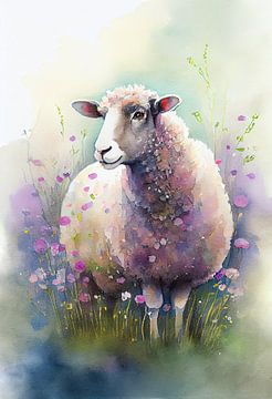 Moutons parmi des fleurs colorées sur But First Framing