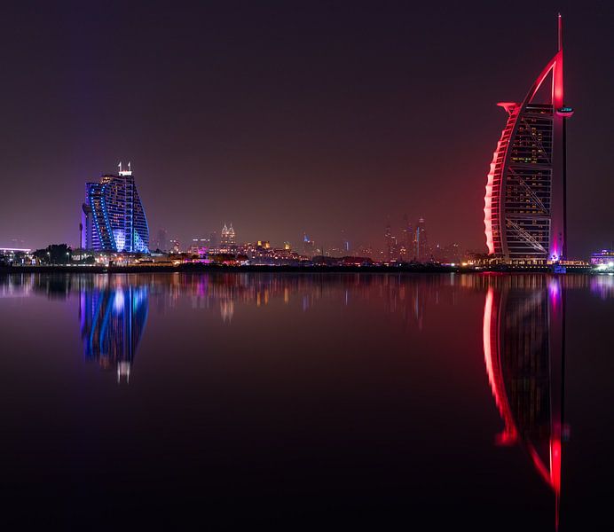 Burj al Arab and Jumeirah Beach hotel at sunset by Rene Siebring