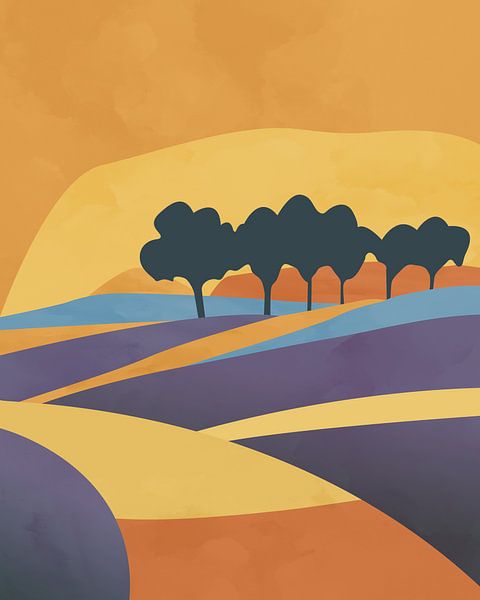 Trees in summer minimalist landscape
