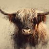 Majestueux Highlander écossais en texture aquarelle sur Eva Lee
