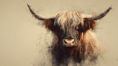 Scottish Highlander Majestic in Watercolour texture