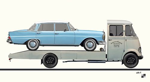 Transporteur de voitures Mercedes-Benz L 319 avec une Mercedes-Benz W 111