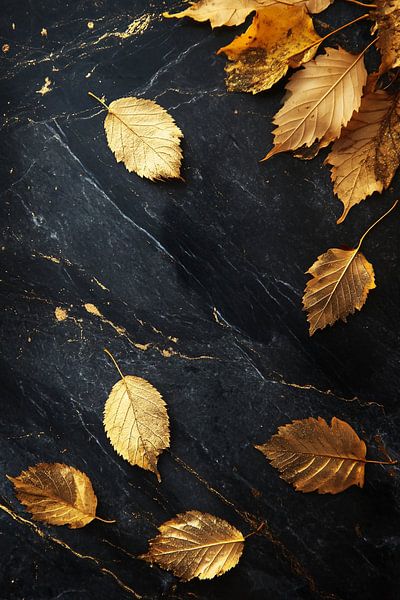 Golden leaves on marble by Imperial Art House