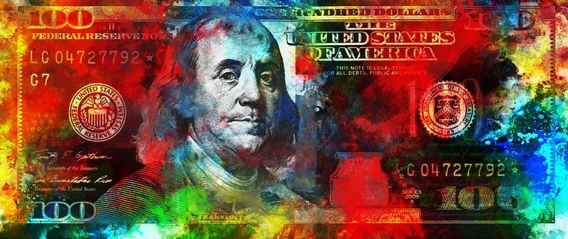 Benjamin Franklin - 100 Dollar in kleur van Sharon Harthoorn