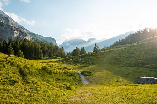 Swiss mountains in the sunlight