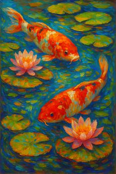 Peinture de carpes koï
