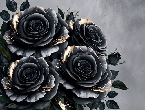 Baroque Black Roses - Luxury Dark Floral Art