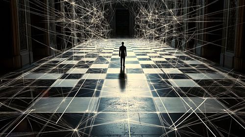 Zakenman in het digitale paleis