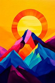 Kleurrijk berglandschap met zonsopgang van Poster Art Shop