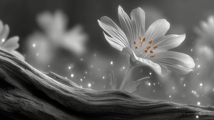 Treibholz mit Blumen von Gelissen Artworks