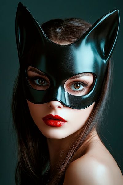 Fascinating portrait with cat mask by Poster Art Shop