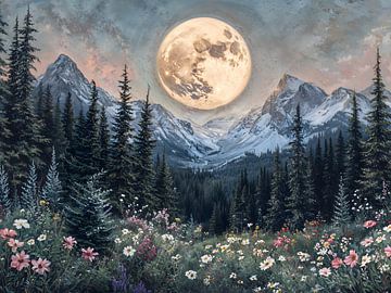 Paysage floral sous la pleine lune sur IamHome Studio
