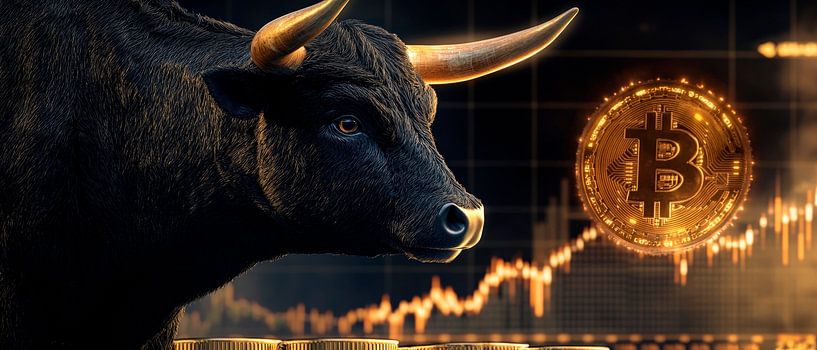 Bull and Bitcoin chart - financial symbolism by Poster Art Shop