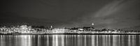 Waalkade Nijmegen by Night - Panorama - Black and white