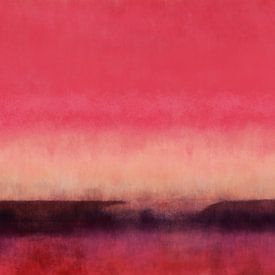 Colorful abstract minimalist landscape in warm red, pink, salmon and brown by Dina Dankers