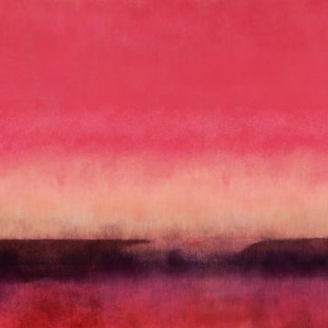 Kleurrijk abstract minimalistisch landschap in warm rood, roze, zalm en bruin van Dina Dankers