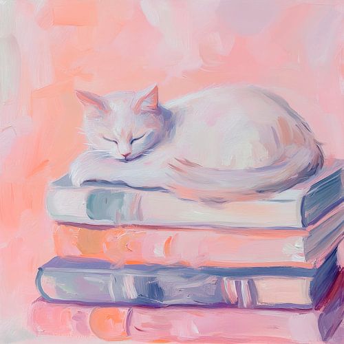 Schlafende Katze auf Büchern