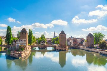 Strasbourg, medieval bridge Ponts Couverts and Cathedral by Stefano Orazzini