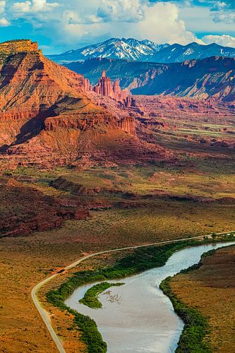 The Fisher Towers and the La Sal mountains