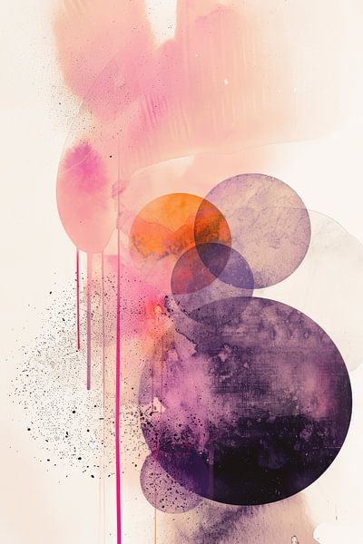 Digital artwork with dancing shapes of white, pink, orange and purple in harmony. by Digitale Schilderijen