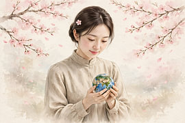 A soft spring watercolour painting featuring a globe by Henk Egbertzen