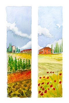 Tuscan landscapes | Watercolour Painting | Diptych by WatercolorWall