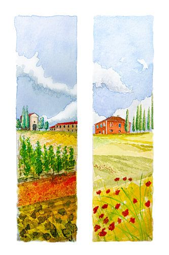 Toskanische Landschaften | Aquarellmalerei | Diptychon