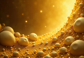 Golden Surface with Variously Sized Off-White Spheres by Markus Gann