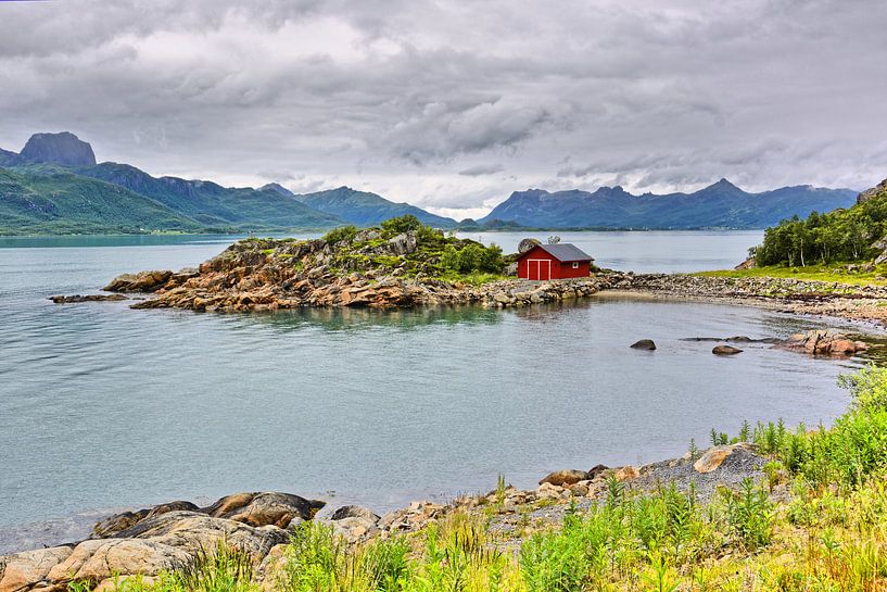 Nordische Sommeridylle - Hütte am Fjord van Gisela Scheffbuch