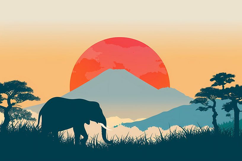 Elephant silhouette mountain by Art & Soul Creations