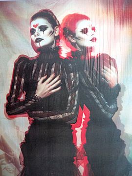 Portret twee jonge vrouwen gemaskerd bal reflectie van gm_designs