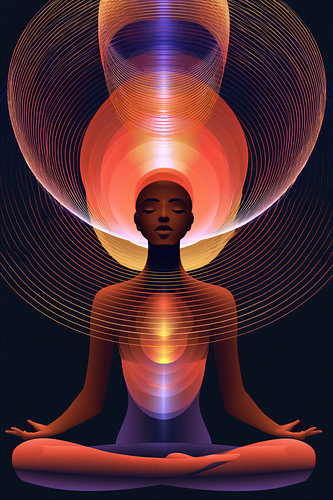 Extase dorée - Portrait de méditation spirituelle moderne à l'aura ardente sur Egon Zitter