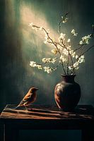Vogel en bloesem stilleven