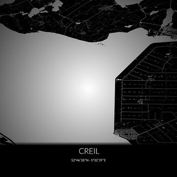 Zwart-witte landkaart van Creil, Flevoland. van Rezona