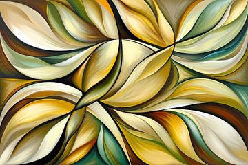Kleurrijke abstracte kunst met bladeren en vormen van De Muurdecoratie