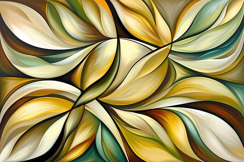 Kleurrijke abstracte kunst met bladeren en vormen