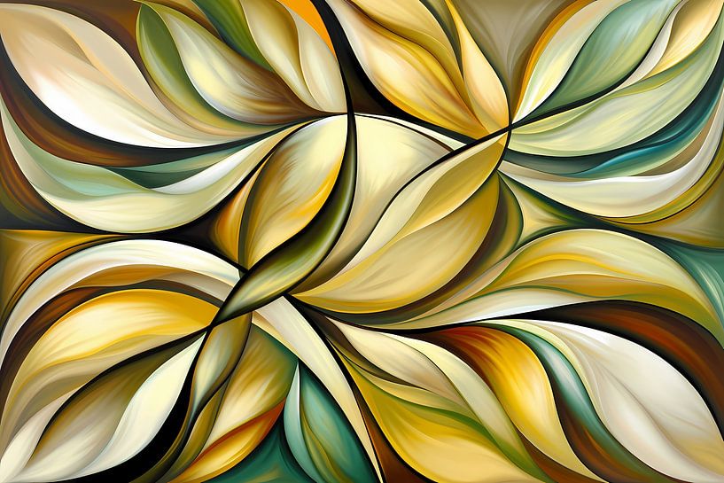 Colourful abstract art with leaves and shapes by Art & Soul Creations