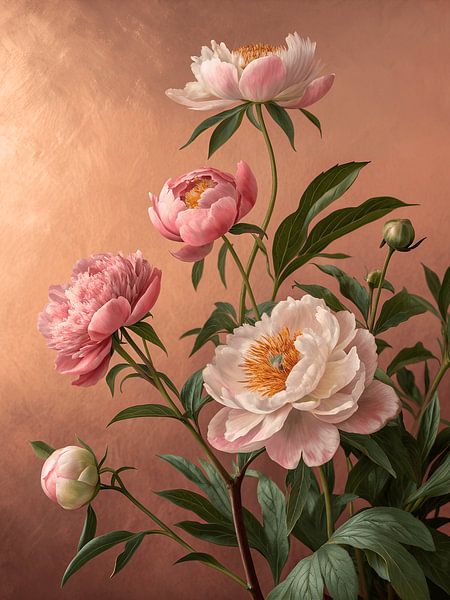 Pink and White Peonies Still Life by Abdelaziz Elachaary
