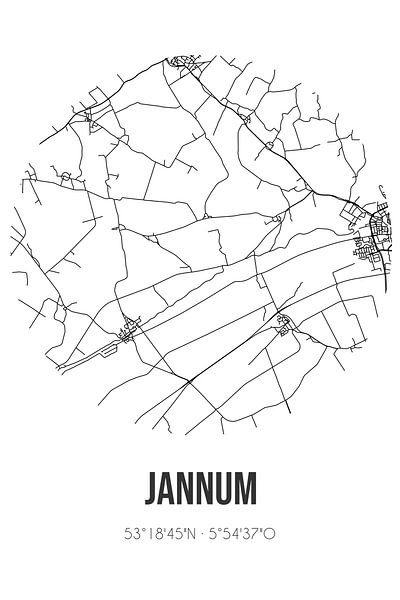 Jannum (Fryslan) | Map | Black and white by Prints of Place