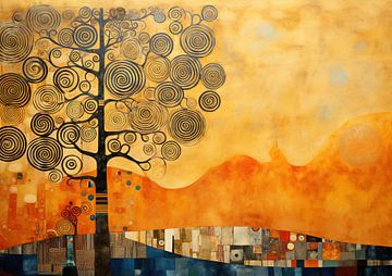 Orange Harmony | Abstrakter Naturbaum von Abstraktes Gemälde