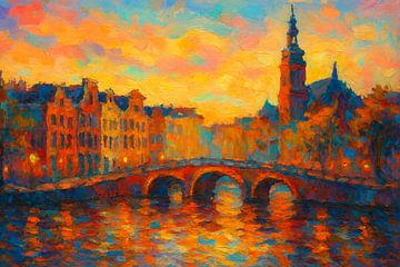 Betoverende Zonsopgang boven de Brug: Amsterdam in Kleurrijke Verf van But First Framing