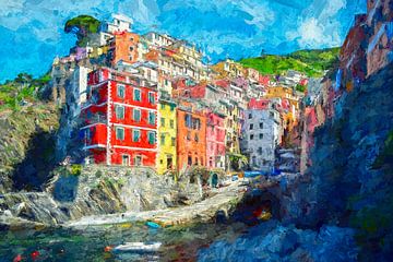Riomaggiore in kleuren - Digitaal schilderij van Joseph S Giacalone Photography