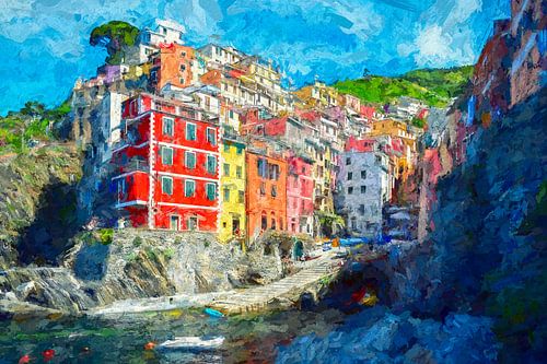 Riomaggiore in kleuren - Digitaal schilderij