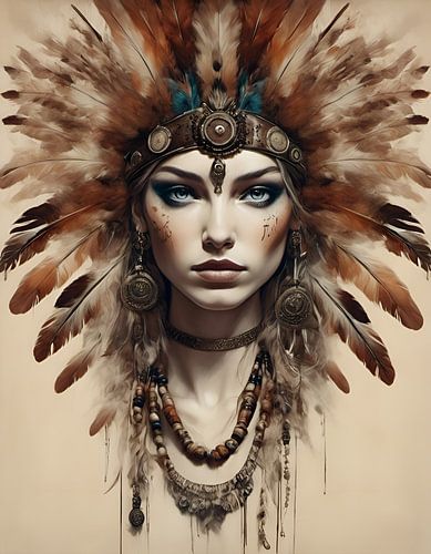 Een aquarel van een indiaanse vrouw