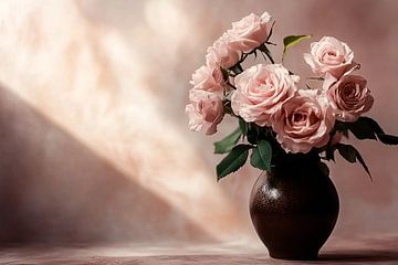 Elegante roze rozen in vaas van Imperial Art House