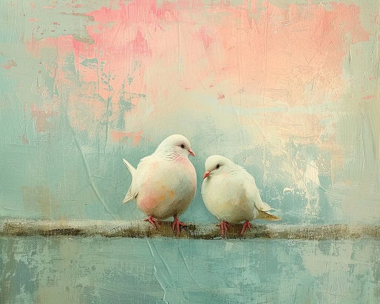 Duif | Love and Peace | 2 Duiven Schilderij van Kunst Kriebels